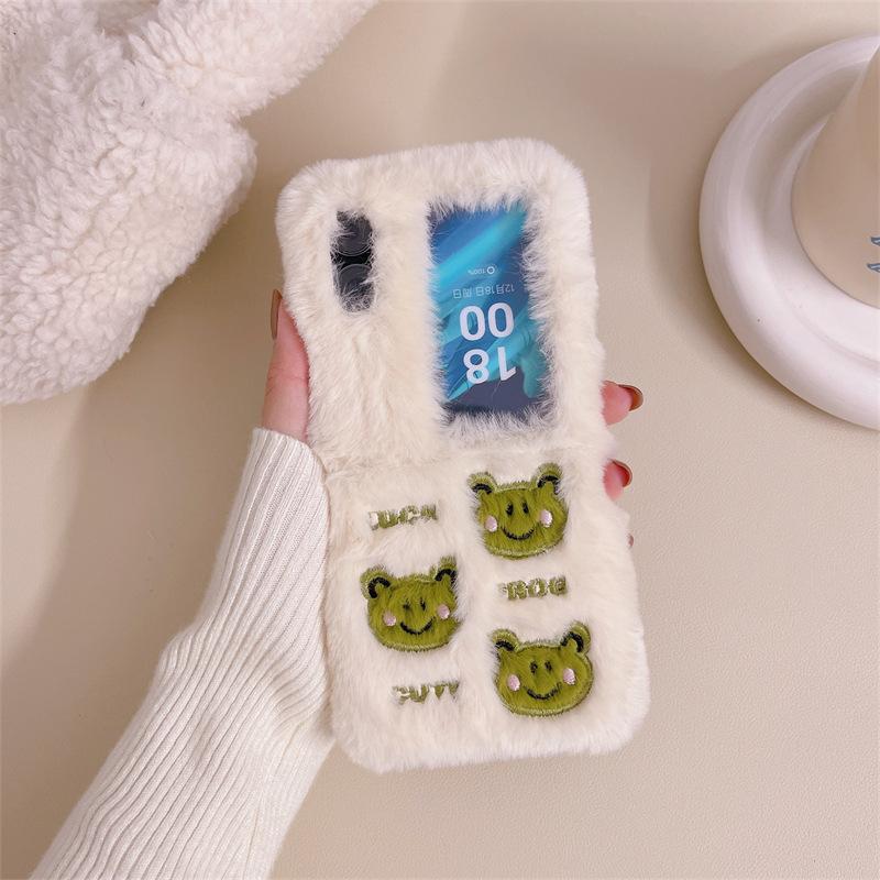 Cartoon Plush Three Bear Frogs for Samsung ZFlip4 Phone Case ZFlip3 Warm ZFlip1/2 Girl
