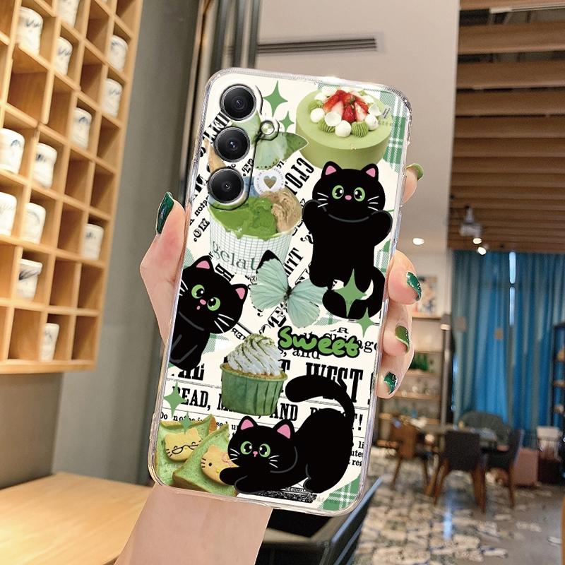 Cute Cat Cartoon Soft Transparent Silicon Case For Samsung A55 A35 M35 M34 S24 Xiaomi Redmi Note 13 Pro 13C Poco M6 Camera Shockproof Protective Cover
