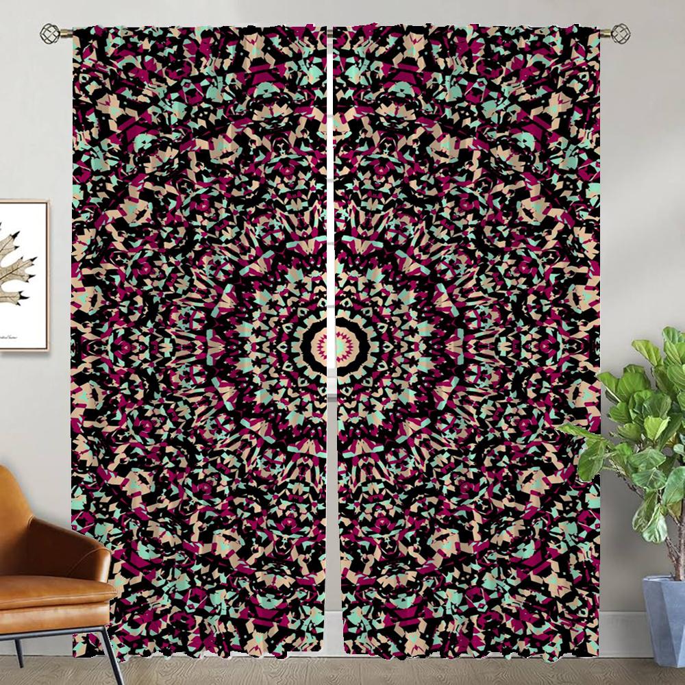 Elegant Room Curtains for Living Room Trippy Vibrant Mandalas Tulle for Bedroom Home Interior Curtains 2 Pieces Window Curtain