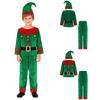 7Pcs Boys Christmas Elf Costume Santa Helper Outfit Long Sleeve Shirt Top with Pants Accessories