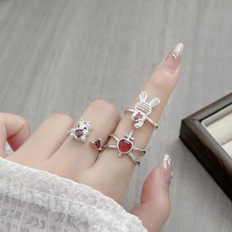 Childish Fun Condensation Cute Wind Rabbit Zircon Temperament Sweet Cool Open Ring Female Love Personality Simple Fashion Ring