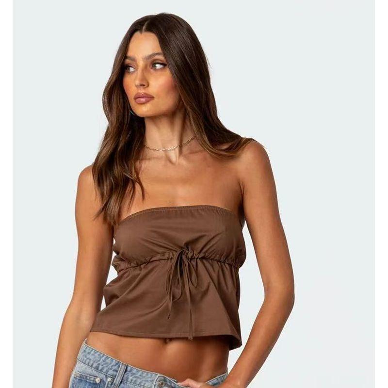 

Edikted Fashion Style Special-Interest Design Shoelace Bodysuit Strapless Style Tube Top All-Match Hot Selling Item Sexy Brown(Tube Top) S