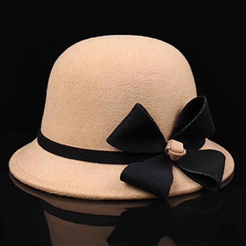 Herbst und Winter Wolle Blumentopfhut Französischer Filz Damen Outdoor Warmer Winddichter Zylinder Hut Wolliger Hut mit breiter Krempe