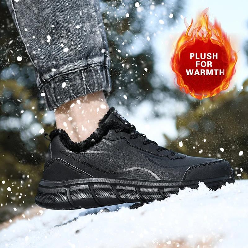 Fashion Casual Shoes Men Winter Warm Lightweight Soft Short Plush Cotton Shoes Men Sneakers Waterproof Outdoor Walking Shoes Plus Size