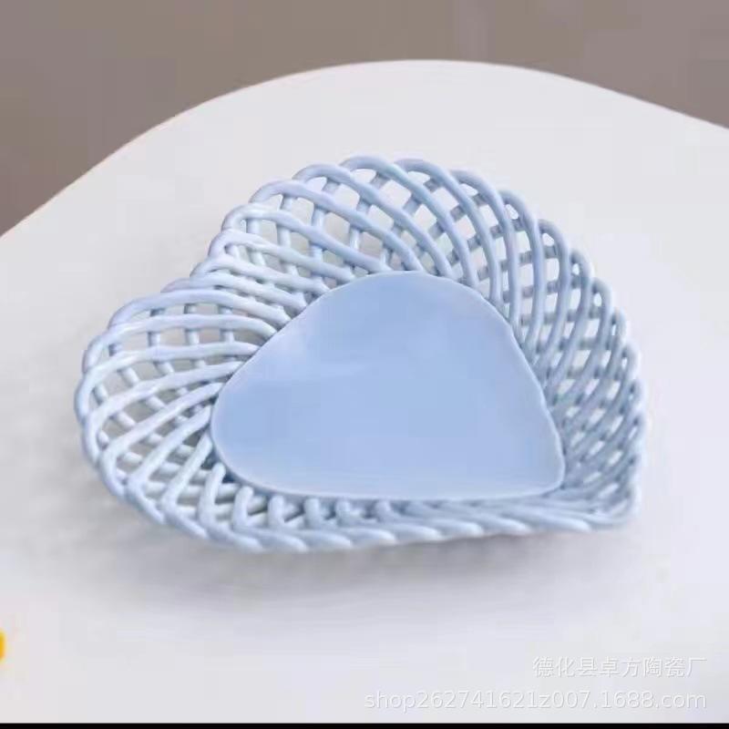 Handgewebter Keramik-Obstteller, Abtropfkorb, Süßigkeitenteller, Snackteller, Aufbewahrungskorb, Ablage, Brotbackform, Dessertschale