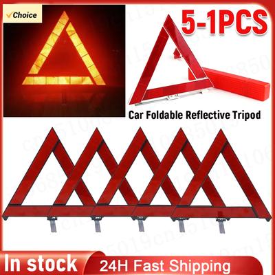 5-1PCS Car Tripod Folded Stop Sign Reflector Red Reflective Safety Hazard Car Emergency Breakdown Warning Triangle