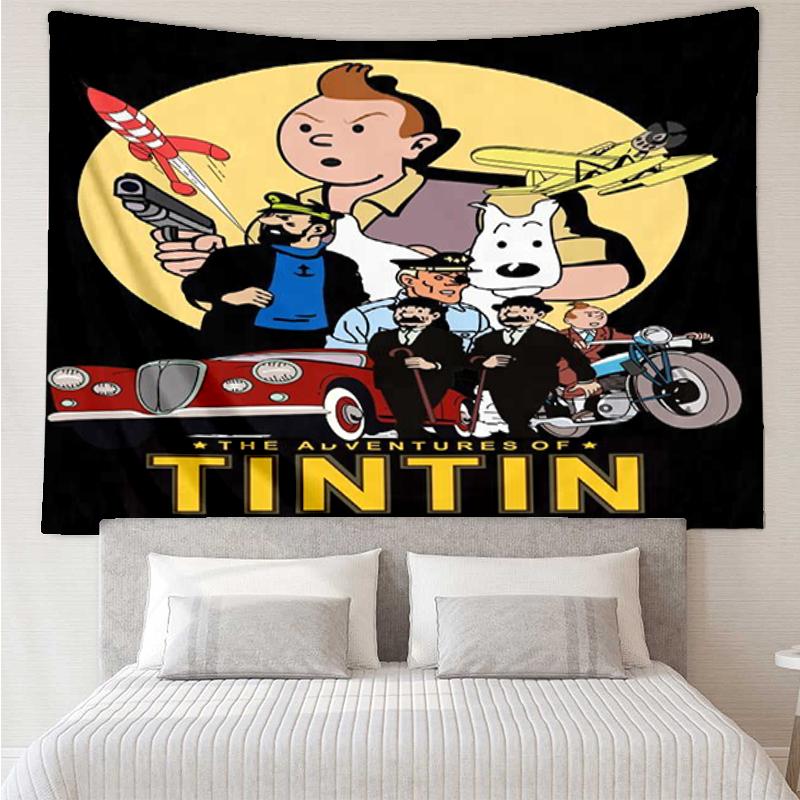 Arazzo da Parete con Stampa Le Avventure di Tintin, Sfondo, Montaggio Facile, Ideale per Camera da Letto, Ufficio e Soggiorno, con Decorazione Estetica da Appendere alla Parete.