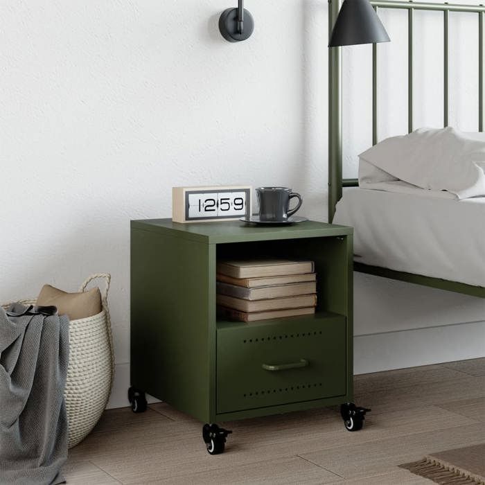VidaXL Olive Green Bedside Table 36x39x43.5 Cm Steel, Cabinet, Bedroom Furniture, Phone Holder, Cabinet 846712