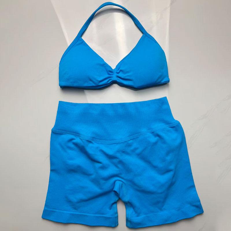Women's Halter Neck Sports Bra and Shorts Set - Yoga Fitness One-Strap Design