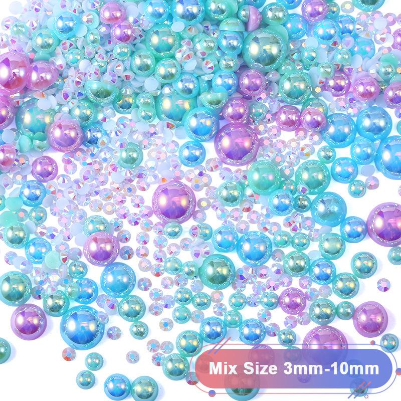 Hot Sale Color Mixed Semicircular Pearl Resin Diamond Mixed 3-10Mm Highlight Abs Pearl Diy Jewelry