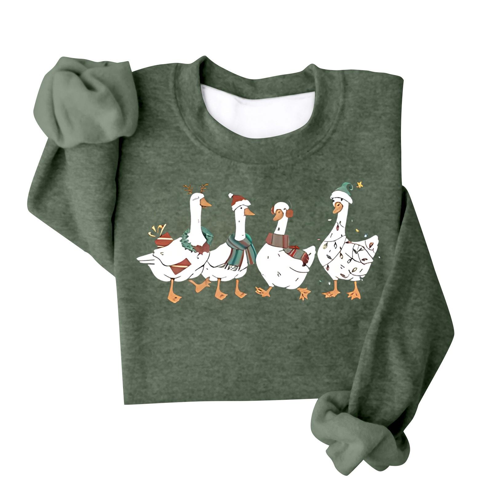 

Женский модный свободный свитер с круглым вырезом и длинными рукавами с рождественским принтом L армия зеленый