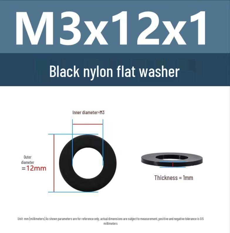 PA66 Nylon Wear-Resistant Flat Insulation Washer, Black & White, Round, Sizes M2-M24