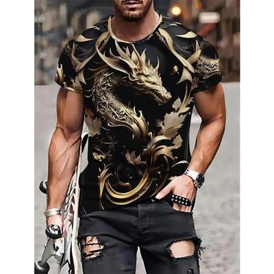 Men's T-shirt Dragon 3D Digital Printing O-Neck Short Sleeve Summer Tshirt Fashion Plus Size Loose Casual Knitted Tees Sport Top
