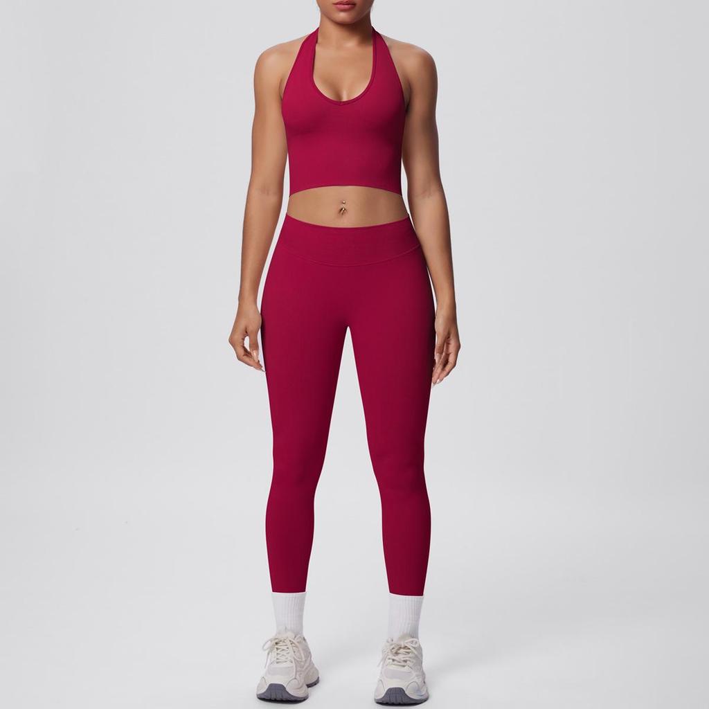 Seamless Halter Neck Yoga & Fitness Two-Piece Set for Women