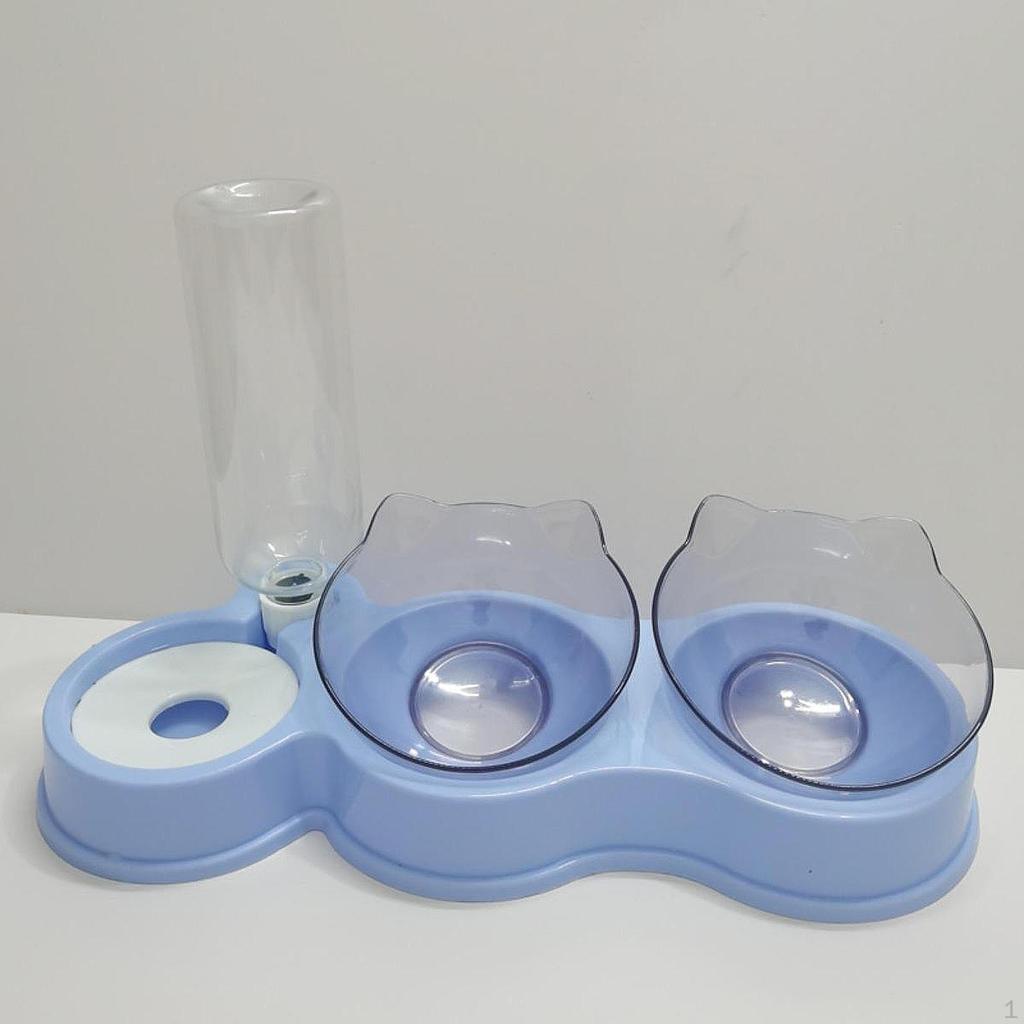 Double Cat Bowls Pet Feeder 15°tilted,with Automatic Water Bottle,Pet Food Bowl,Raised