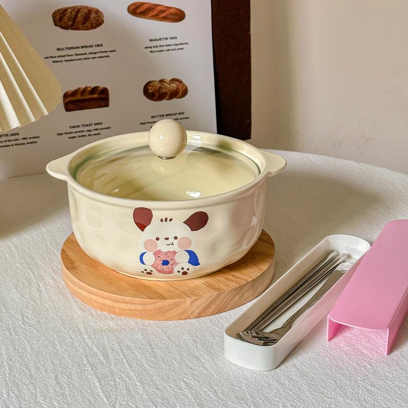 Cute ceramic instant noodle bowl binaural soup bowl instant noodle bowl oat salad rice bowl household tableware