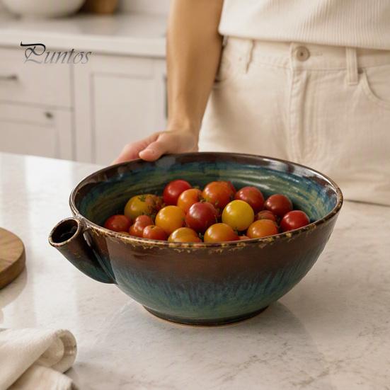 Country Style Fruit Bowl Cleaner Berry with Drainage Holes Rinse Vegetable Basket Rustic Wash for Kitchen Countertop Vortex-shaped