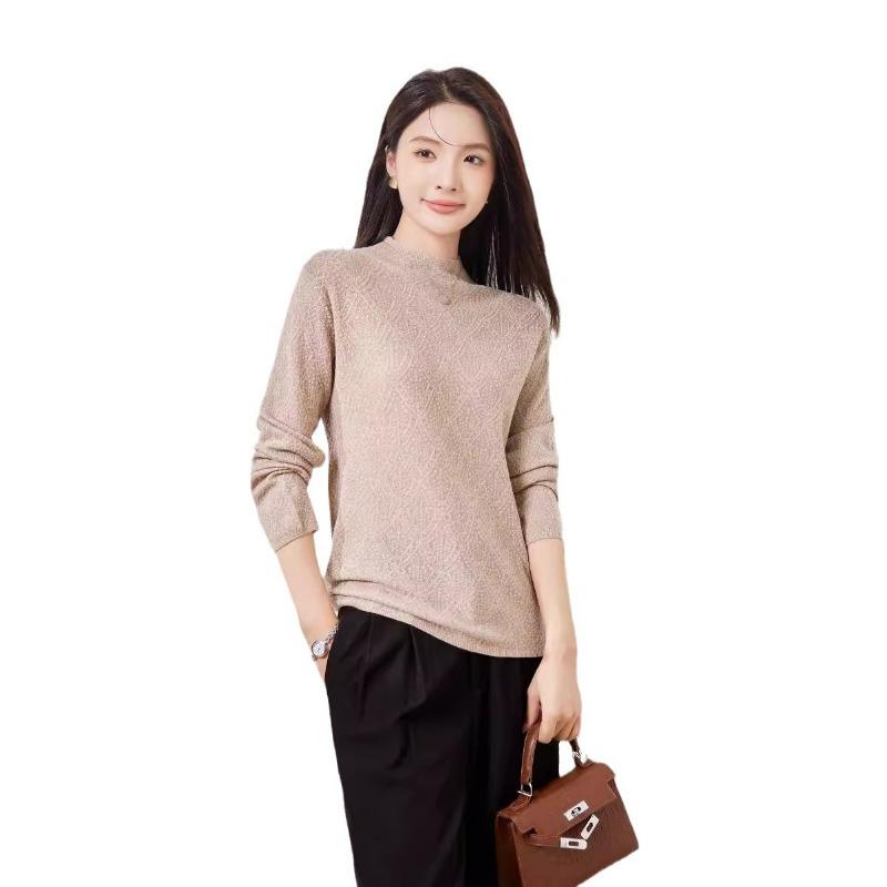 Early Autumn New Semi-turtleneck Pullover Solid Color Wool Sweater Women's Jacquard Knitted Sweater with Thin Bottom Top