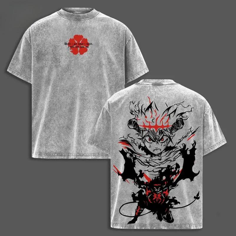 

Футболка с аниме-графикой Black Clover Asta для мужчин и женщин, одежда, футболка с коротким рукавом из хлопка, винтажная стирка, футболка Харадзюку для мужчин S серый