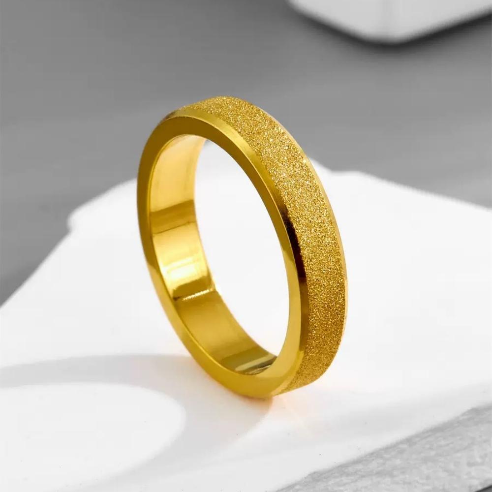 Stainless Steel Gold Color 4/6 mm Frosted Finger Rings for Men Women Size 6-11# Wedding Band High Quality Jewelry Accessories