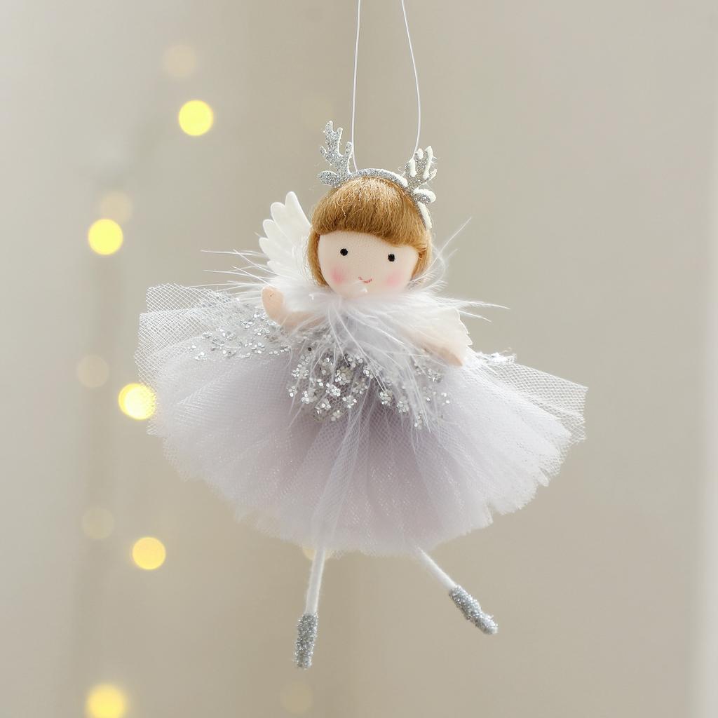 1Pc Christmas Tree Ornament with Mesh Skirt, Angel Antlers, and Girl Pendant, for Holiday Parties, Living Room Windows