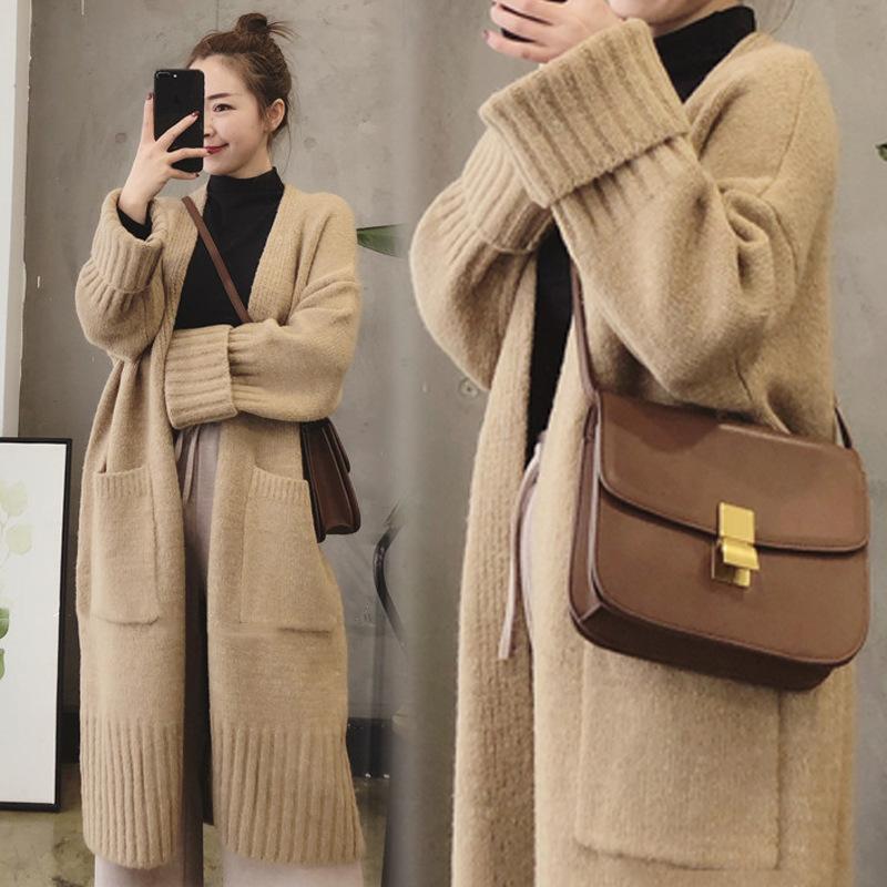 Autumn Winter Knitted Cardigan Women Sweater Jacket Elegant Vintage Loose Long Outerwear Maxi Y2k Sweater Coat Soft Jacket