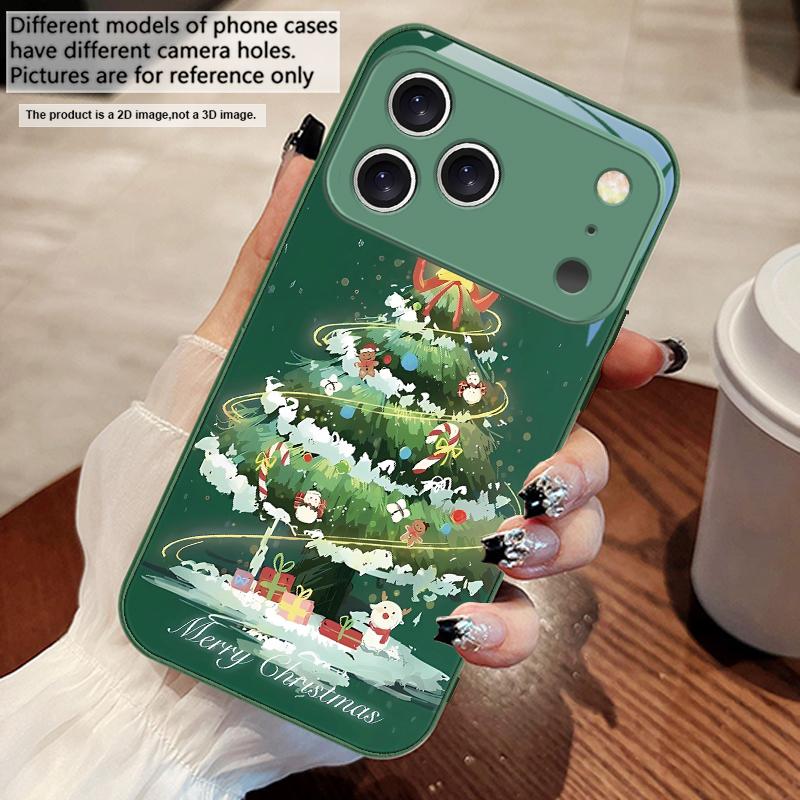 Decorated Christmas Tree For iPhone 17 Air 16 E 15 14 13 Plus 12 Mini 11 17 Pro Max XR Xs Max 16E 7 8 Tempered Glass Phone Case