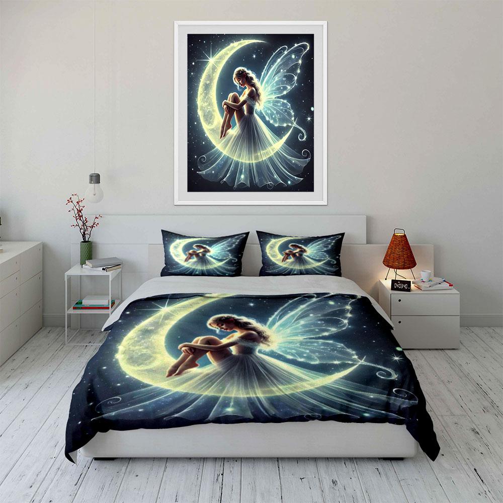 "Fairy Moonlight Art Prints" Soft Skin-Friendly Bedding Set Includes 1 Duvet Cover And 2 Pillowcase Gift