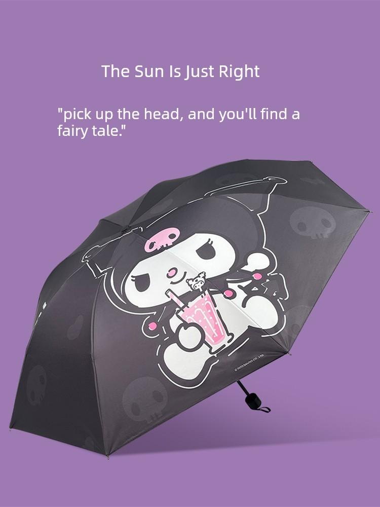 Authentic Sanrio Kuromi Manual Sun Protection Umbrella, Cute Student Sunshade Umbrella, 70% off Black Coating Dual-Use Umbrella