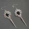 Teardrop-shap Baroque Hollowed-out Lacework Red Rhinestone Long Rivet Dangle Earrings for Women Halloween Vampire Bride Jewelry