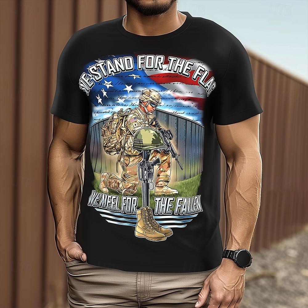 

US America 250 Year Anniversary Patriotic T Shirts For Men Veterans T Shirt Short Sleeve T shirt 3D Print Crew Neck XL