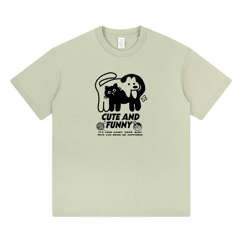 2024 Trendy Cartoon Cats & Dogs Print Unisex Cotton T-Shirt