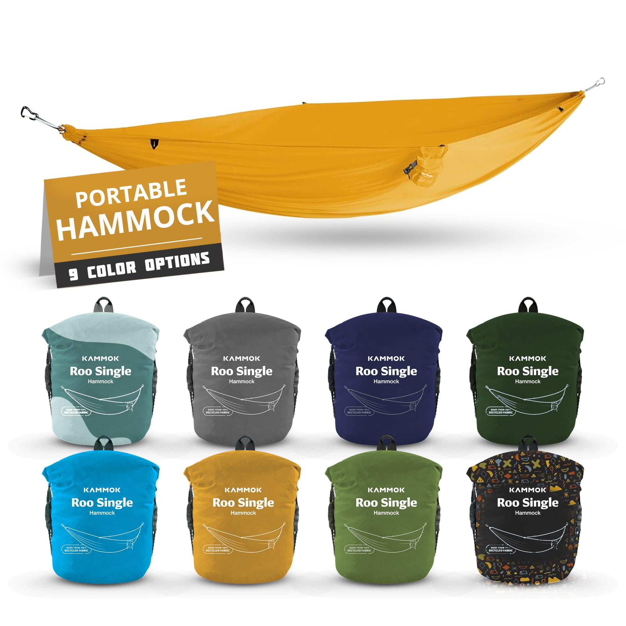 

KAMMOK НОВЫЙ Lou Одинарный Золотой Подсолнух Гамак Водонепроницаемый Легкий Прочный Грузоподъемность 226 кг Переработанная Ткань Bluesign Сумка для Хранения Кемпинг Отдых на Природе