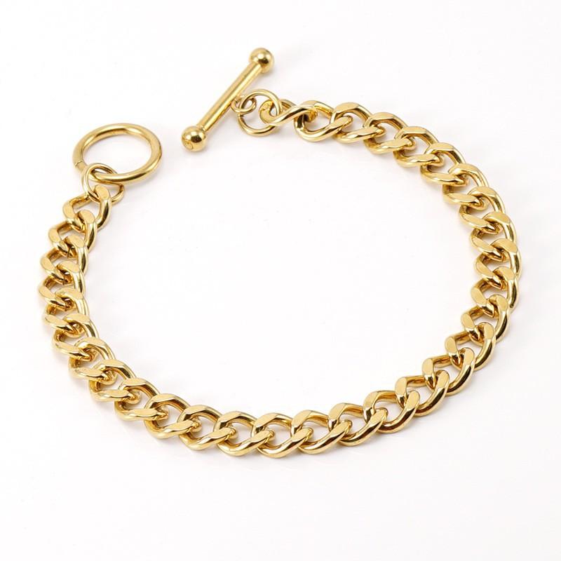 

Нержавеющая сталь OT пряжка кубинская цепь мужская универсальная браслет ожерелье 18K золотая ювелирная цепочка готовая цепь 18K