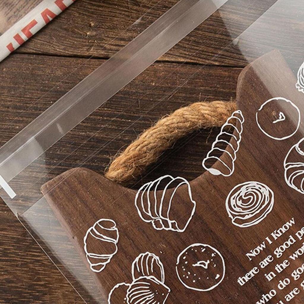 100pcs-Cute Pattern Printed Bread Toast Packaging Bag, Festival Gift Bag, Biscuit Self-sealing Bag, Food Packaging Bag