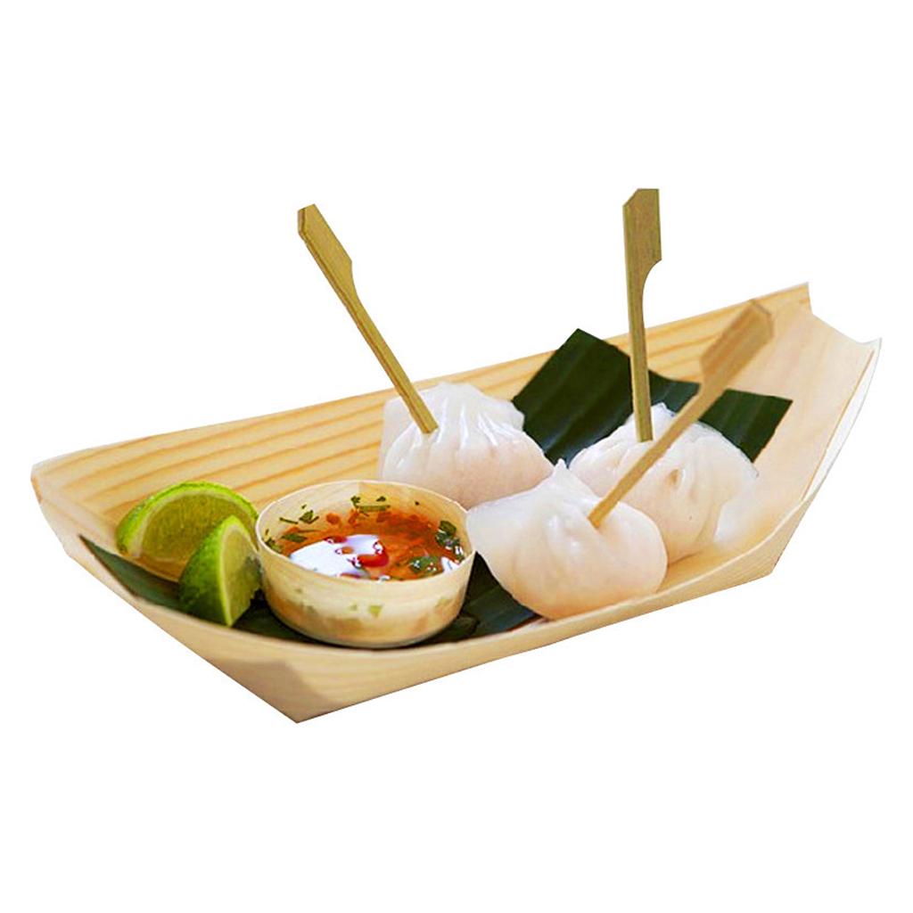 Bamboo Wood Boats Disposable Dinner Party Snack Food Canape Catering - 17x8cm
