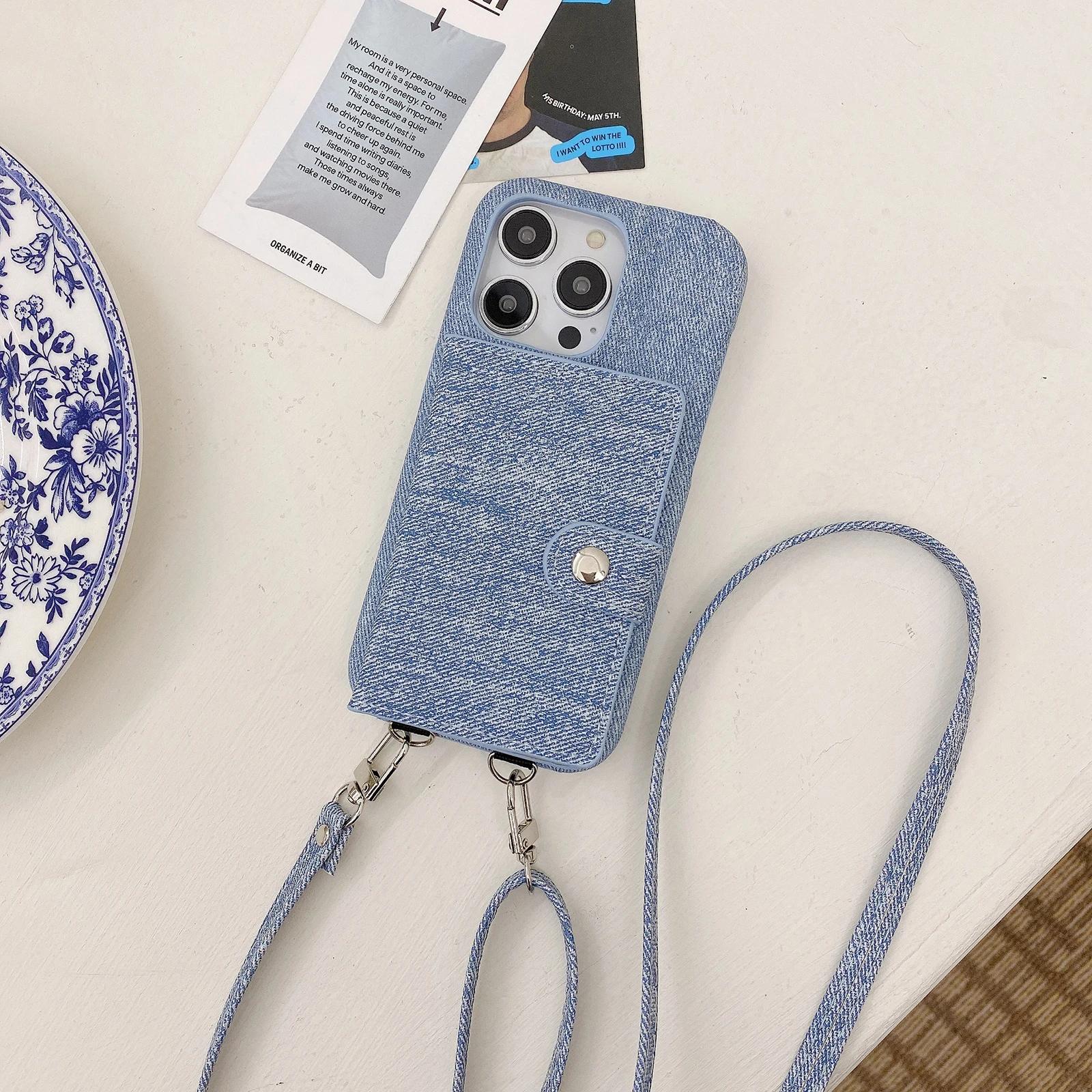 

Denim Cards Solt Wallet Leather Phone Case for Iphone 15 Pro Max 14 Plus 13 12 Mini 11 XS XR 6 7 8 SE 2022 Pocket Purse Cover For iphone SE2020 синій