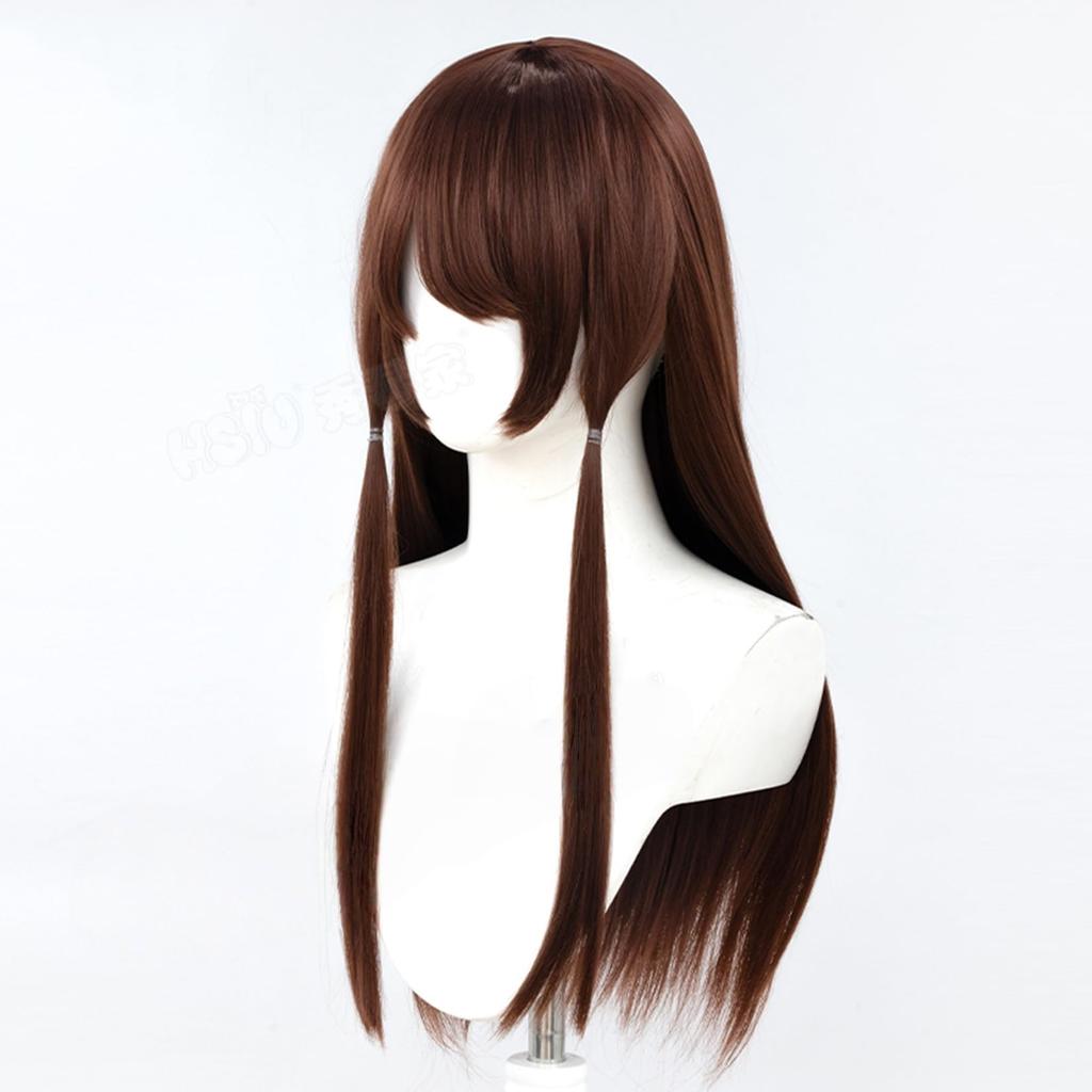 Reimu Hakurei Cosplay Wig, Brown Hair, Three Straight Ponytails, Heat Resistant, Costume Accessory for Disguise, Party, Halloween, Fancy Dress (Reimu