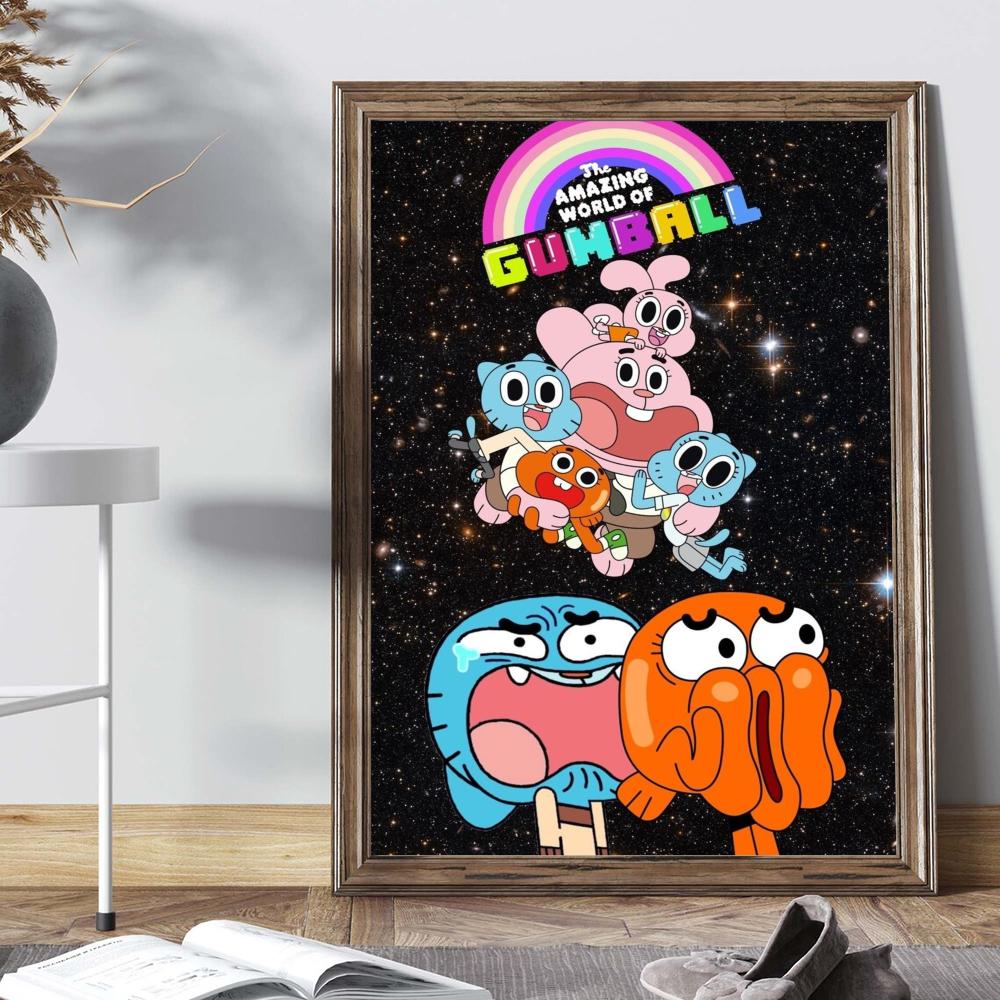 Uimitorul Amuzant W-world Of Gumball Poster Postere Anime Lipicioase Calitate HD Artă de Perete Postere Retro pentru Casă Decor Cameră Kawaii