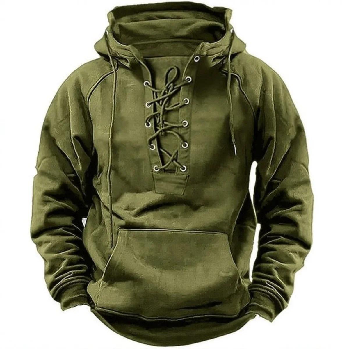 

Men s Retro Drawstring Hoodie with Multi-pockets, Plus Size Loose Fit for Spring and Autumn XXL армія зелений колір