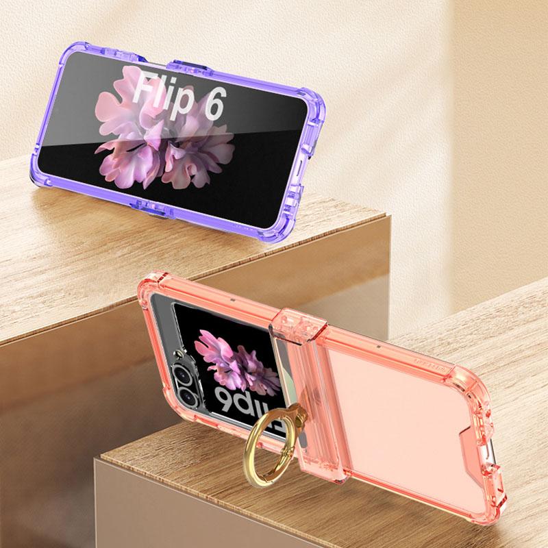 Silicone Airbag Bumper Soft Case for Samsung Galaxy Z Flip 6 Case All-included Hinge Ring Holder Cover For Galaxy Z Flip 5 Funda