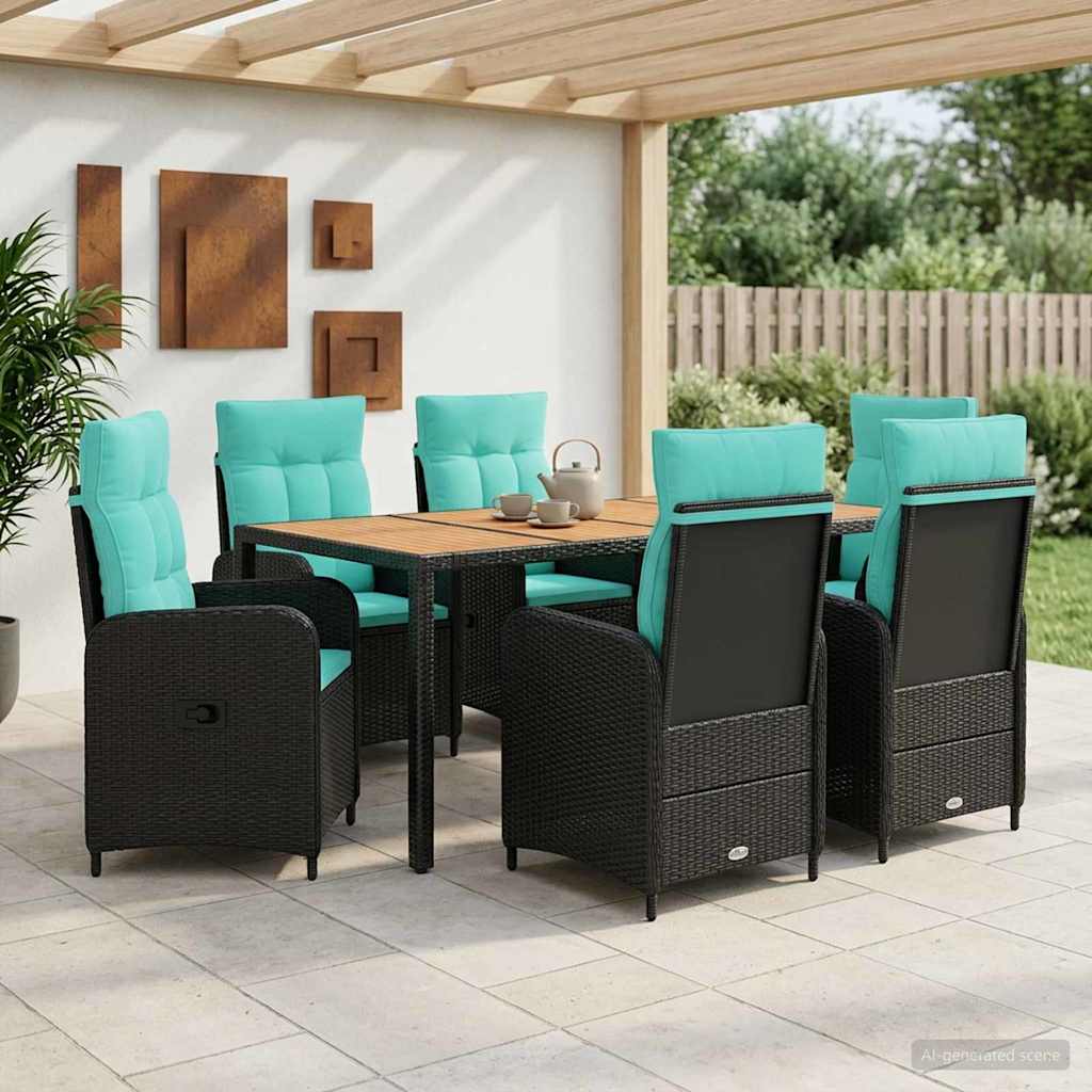 Outdoor Table Set 7 pcs PE Rattan and Powder Coated Steel