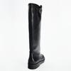 Women's Black Leather Knee High Boots Buckle Detail Block Heel Classic Riding Style Stylish Perfect for Autumn/Winter