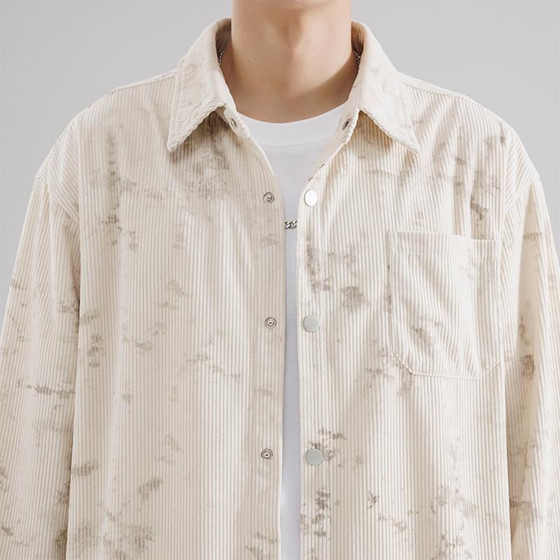Corduroy Work Shirt for Men Spring and Autumn New Retro Loose Long-sleeved Printed Fashionable Shirt Jacket