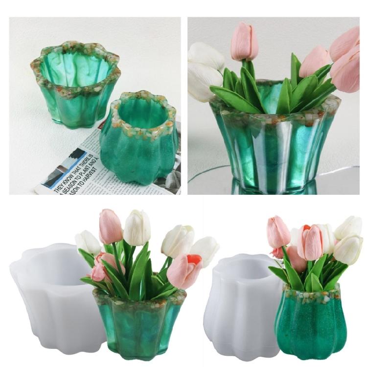 Waved Flower Pots Silicone Mold Crystal Epoxy Resin Plaster Candle Ornaments Mold
