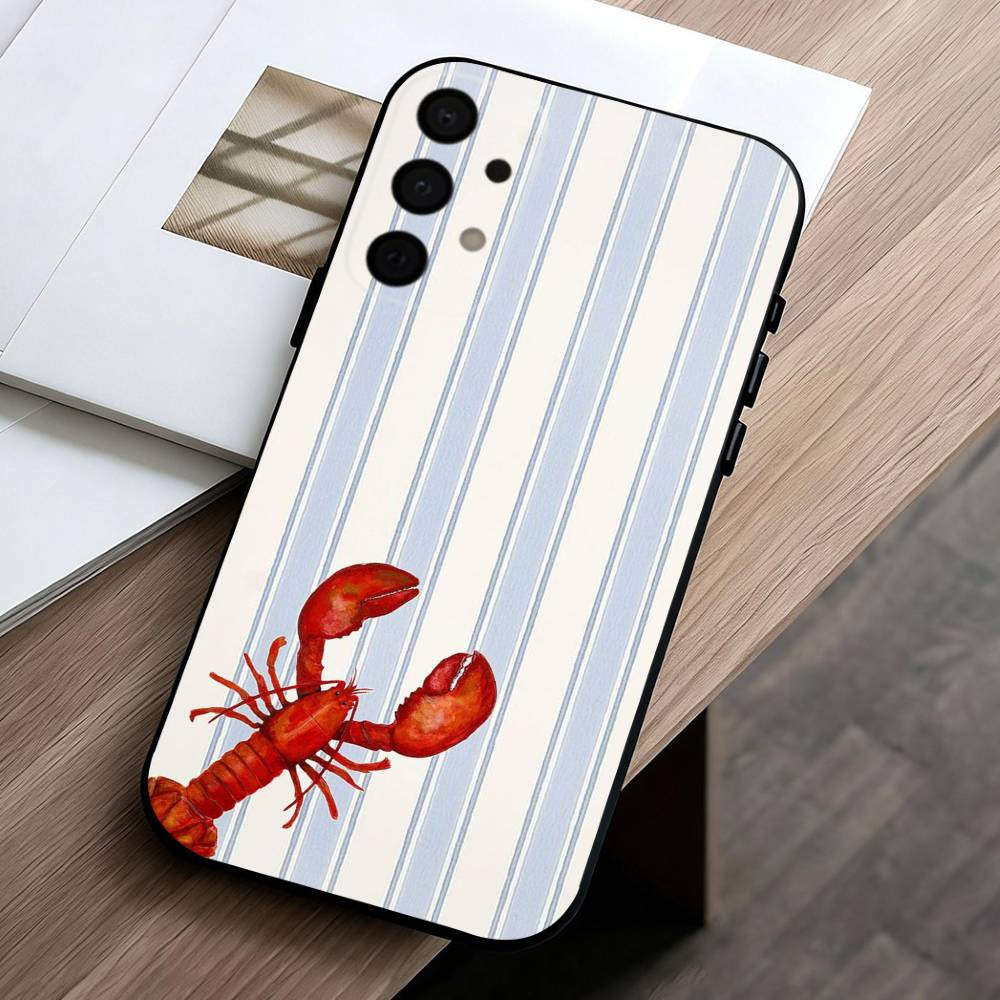 L-Lobster On S-Stripes Ocean  Phone Case For Samsung Galaxy A73,A72,A71,A70,A53,A52,A51,Soft Silicone Black Cover