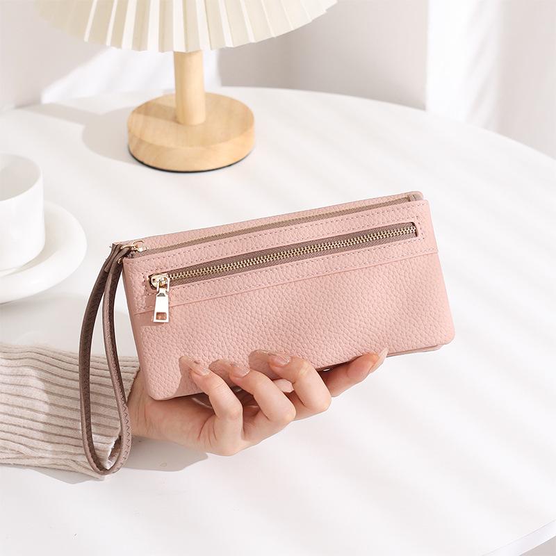 Women's Large Capacity Frosted Double Zipper Long Wallet & Clutch
