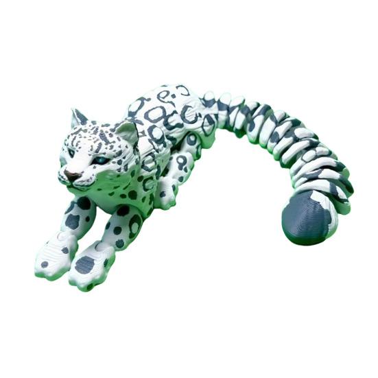3D Printed Snow Leopard Figurine Figure Stress Relief Movable Joints Leopard Wild Animal Fidget Toy Home