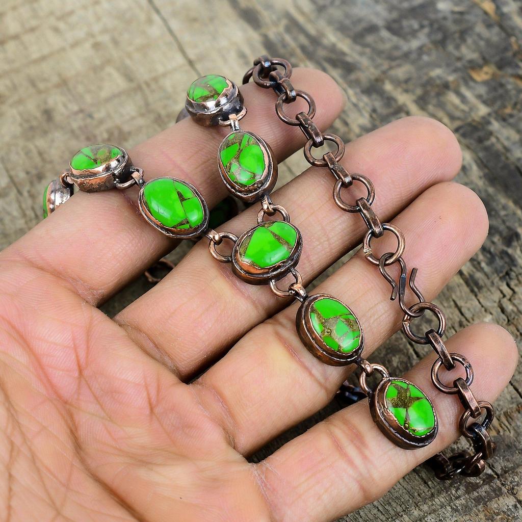 Copper green turquoise necklace electroformed copper necklace adjustable chain necklace copper handmade jewelry gemstone necklace for gifts