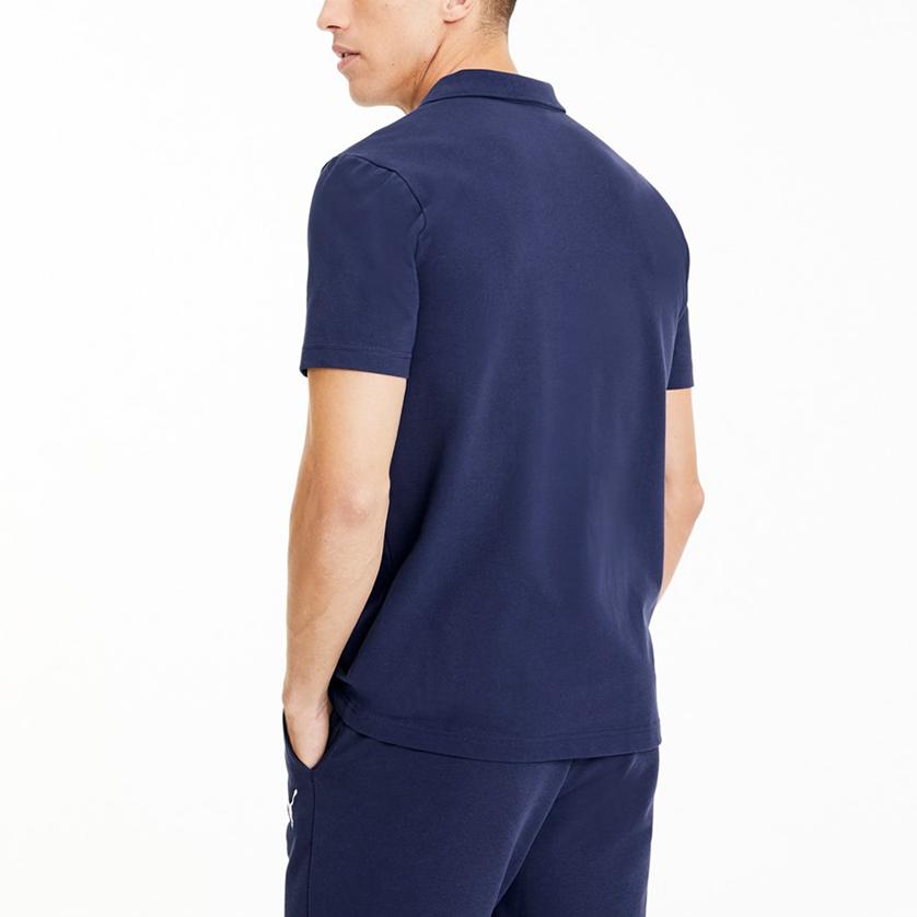 Puma Logo Knitted Short Sleeve Polo Shirt Men tops Navy-Blue 656579-06